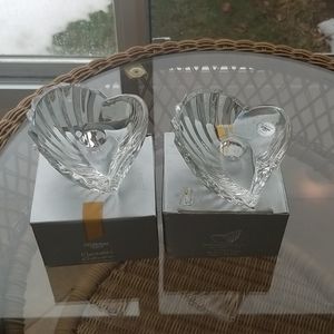 Gorham heart crystal candle holders, pair